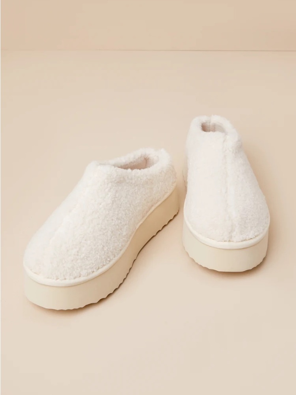 Matisse Cream Faux-Sherpa Platform Slip-On Mules